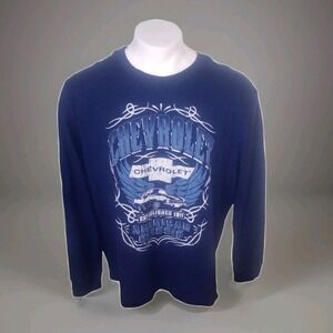 GM Chevrolet Men's American Classic Cars Cotton Blue Thermal T Shirt Size 2XL